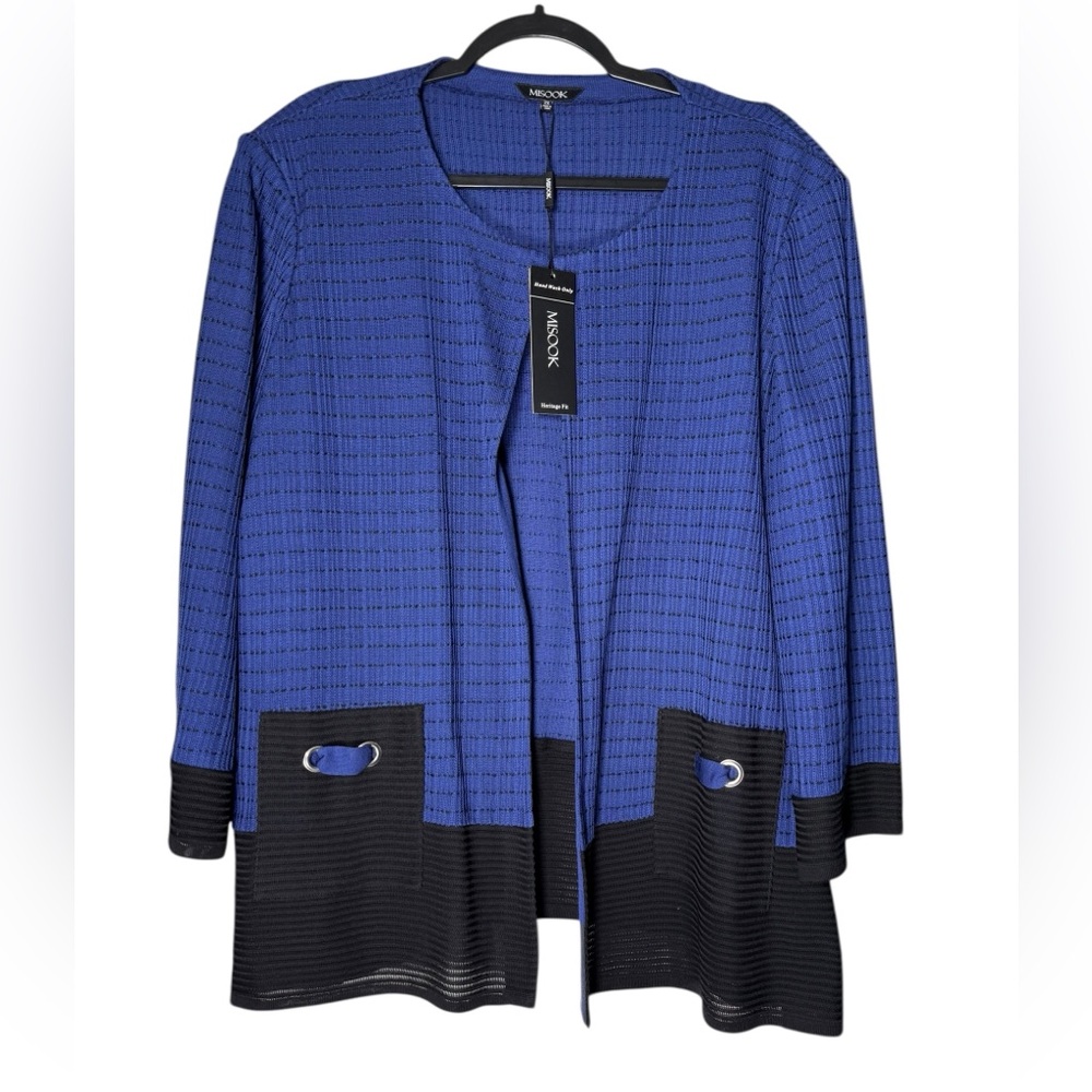 Misook Blue Black Knit Open Front Cardigan Plus Size 2X Chic Office Career NWT